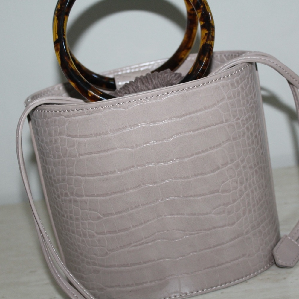 Elizabeth and James Taupe Ring Handle Croco Crossbody Bag - Picture 9 of 14